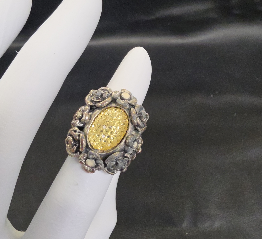 Floral Statement Ring with Gold-Tone Center